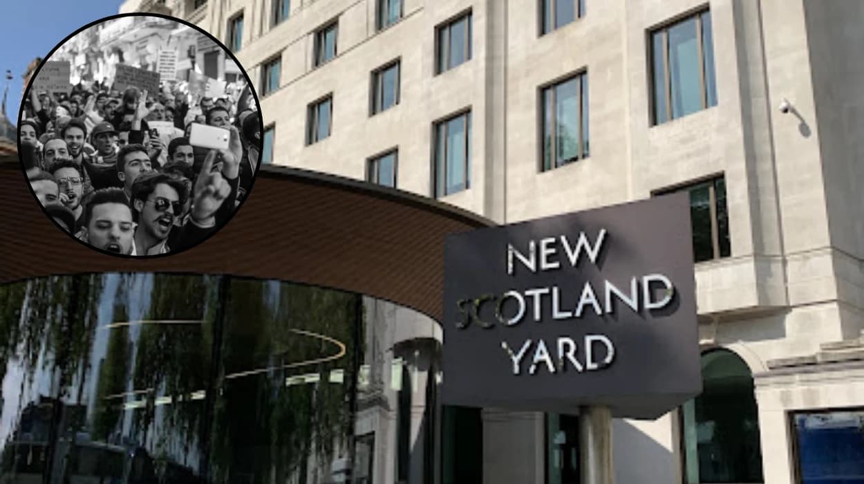 Teens throw signs at police in London riot 2026