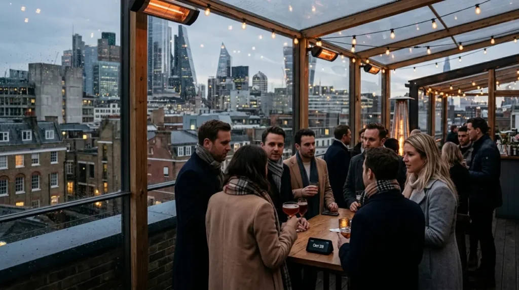 How do rooftop bars in Shoreditch operate seasonally