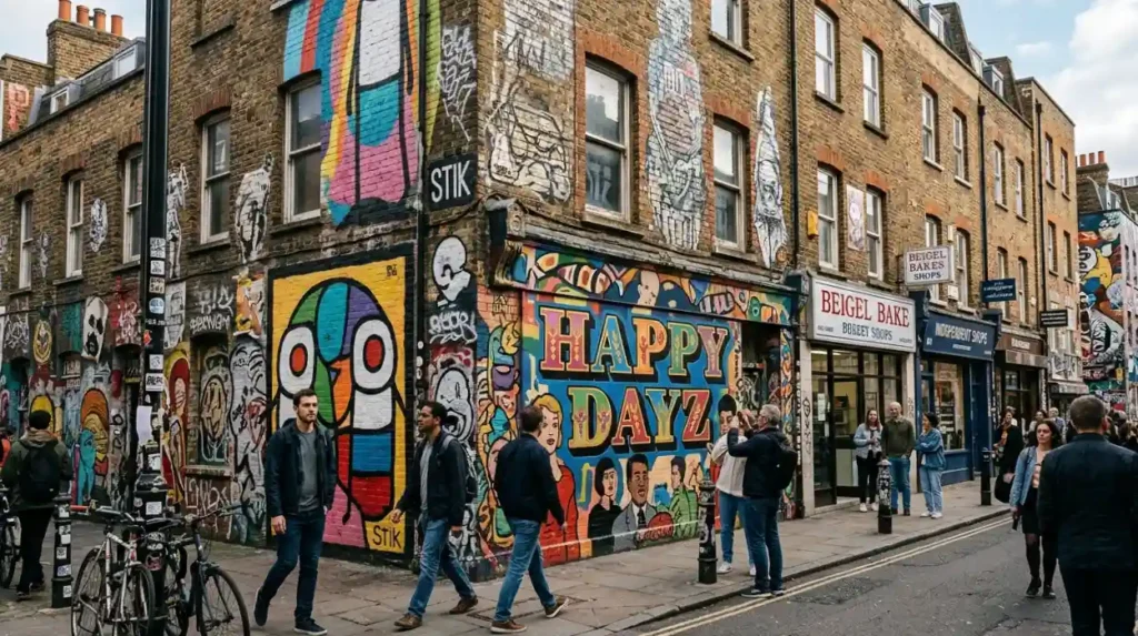 What historical events shaped the street art scene in Shoreditch and Brick Lane