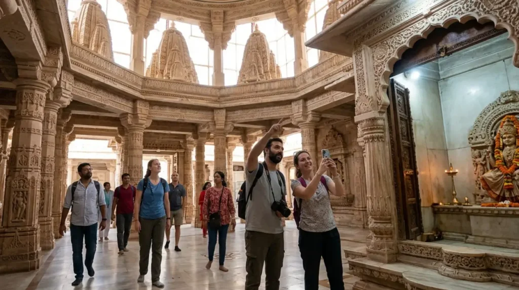 What Architectural Elements Can Visitors Observe Inside The Complex