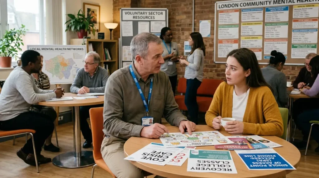 What modern community mental health resources can a London GP connect patients to