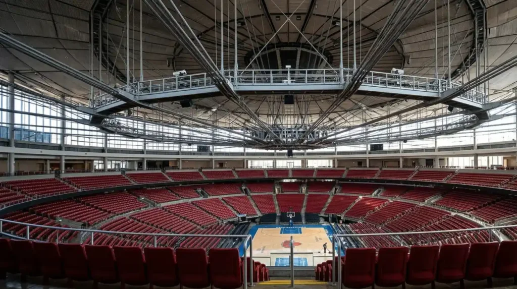 What are the physical dimensions and structural components of the arena
