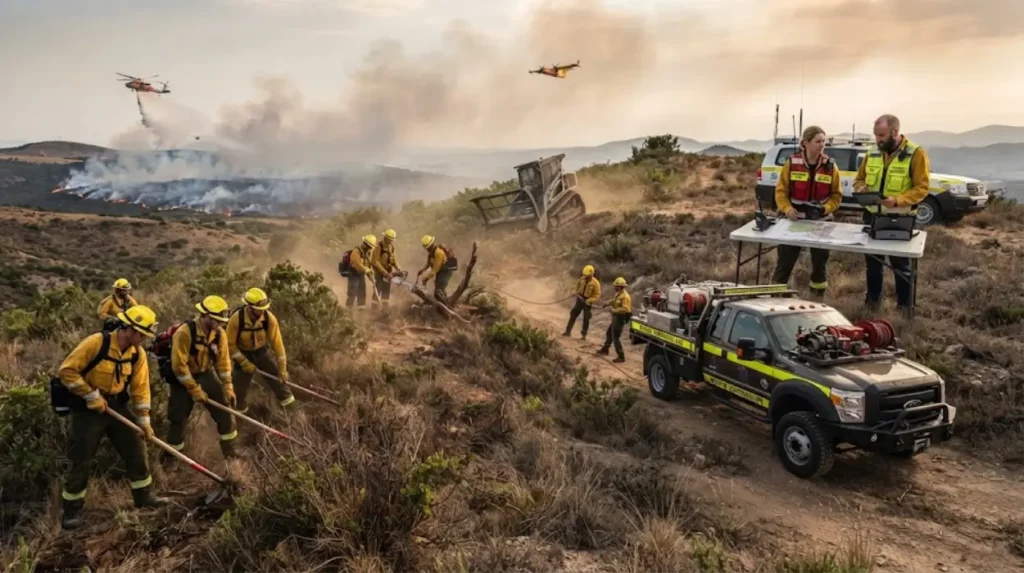 How do emergency services and authorities prepare for and fight wildfires 1