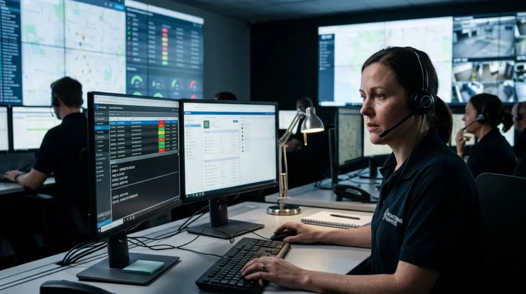 How do professional monitoring services operate during an alert