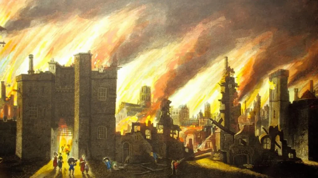 What happened to Londons historic courtyards during fire war and redevelopment